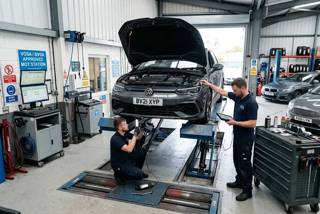 MOT and Service UK: Costs, Checks & Key Differences MOT and service appointment at a professional UK vehicle garage